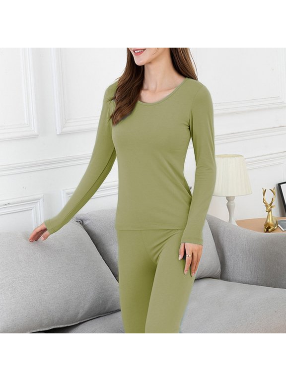Thermal Underwear for Women Round Neck Cotton Long Sleeve Thin Fall Winter Base Layer XXXL