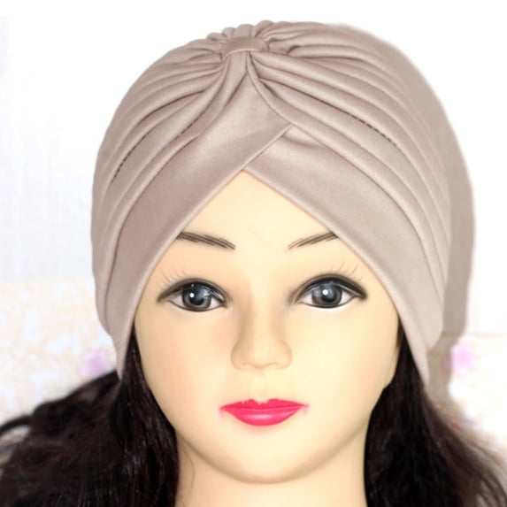 Lumistal Turbans for Women Soft Pre Tied Knot Pleated African Head Wraps Cancer Turban Cap Chemo Headwrap Head Wear Turban Ear Cap Satin Bonnet Cap N One Size