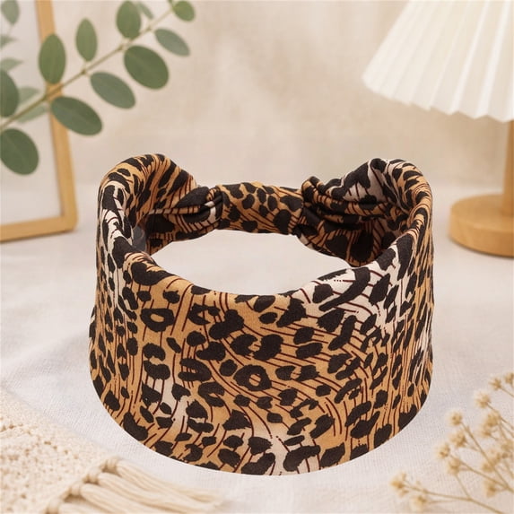 Lumistal Wide Headbands for Women Leopard Print Stretchy Absorbed Sport Headband Turban Head Sport Workout Non Slip Soft Twist Headbands for Daily Life Yoga Workout Coffee One Size