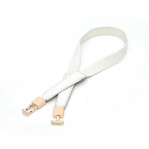 Lumistal Women Skinny Elastic Belt for Dresses Retro Leather Waist Belt Thin Stretch Waist Belt with Golden Buckle Ladies Body Belt Simple Elastic Belt White 65X1X2