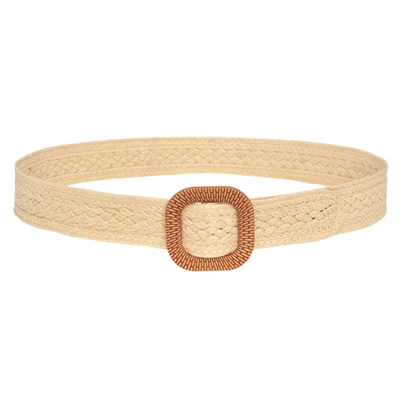 Lumistal Women Woven Belt Elastic Casual Summer Printed Belt Stretch Skinny Belt With Wooden Square Buckle Belt for Womenor Cinching Flowy Dresses and Tunic Tops G One Size