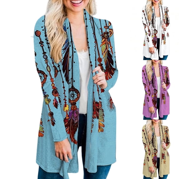 Lumistal Women's Long Sleeve Cardigan Printed Open Front Cardigan Sweatwer Fall Winter Cardigan for Women Swimming Cover Up Coat for Women Grey XXXXL