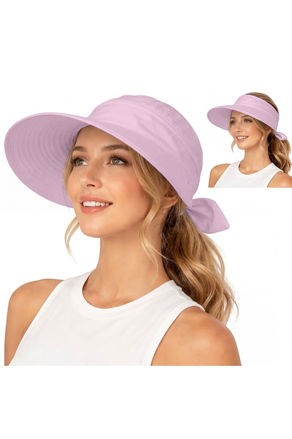 Women's Sun Visor Hat Wide Brim UV Protection Ponytail Hat Lightweight Summer Sports Cap Sun Hat Beach Hat Packable Visor Pink One Size