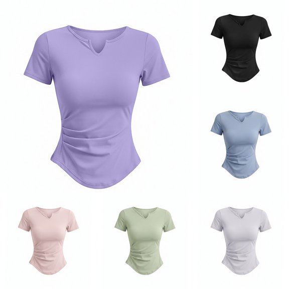 Lumistal Women's Yoga Top Short Sleeve Tshirt for Women V Neck Waist Slimming Top Athletic T-Shirt Workout Top for Women Yoga Outfits for Hiking Running Fitness Gym Running Light Blue M