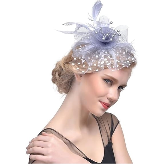 Lumistal Womens Fascinators Hats Tea Party Hats for Women Feather Veil Derby Hats for Women Headpiece Hat Clip Headband for Wedding Cocktail Dresses Accessories Halloween Decoration Silver One Size