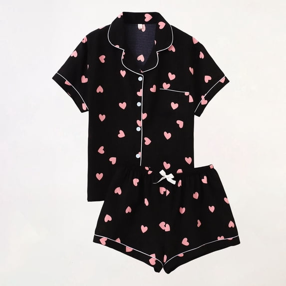 Lumistal Womens Pajama Sets Button Down Short Sleeve Short With Shorts 2 Piece Pajama Sets Casual Loungewear Printed Summer Women's Sleepwear L