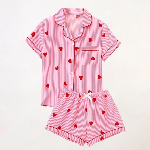 Lumistal Womens Pajama Sets Button Down Short Sleeve Short With Shorts 2 Piece Pajama Sets Casual Loungewear Printed Summer Women's Sleepwear S