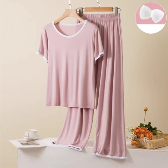 Lumistal Womens Pajama Sets Summer Crew Neck Short Sleeve Long Pants Pjs Lounge Set Casual Matching Sets Comfy Soft Pjs Set Women's Sleepwear L