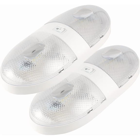 Lumitronics 12V Double LED Ceiling Dome Light RV Interior Lights with On/Off Switch, 2 Pack