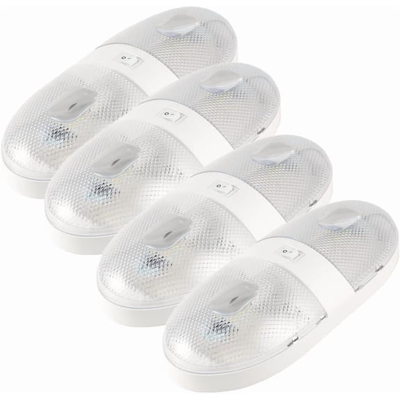 Lumitronics 12V Double LED Ceiling Dome Light RV Interior Lights with On/Off Switch, 4 Pack