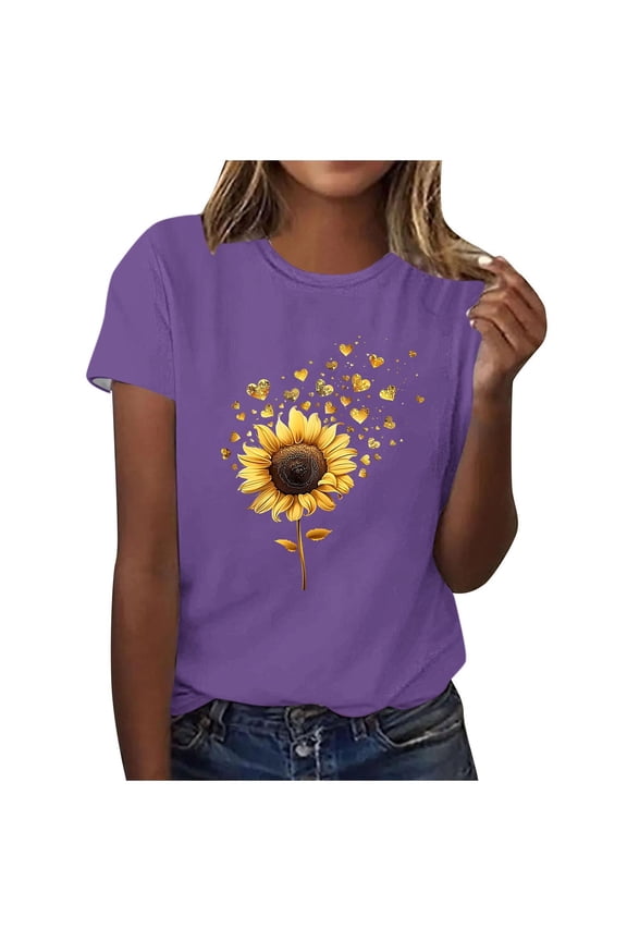 Women's T Shirts Short Sleeve Tees Sunflower Graphic Loose Summer Tops Flower Graphic Tees Casual Cute Shirt Tops