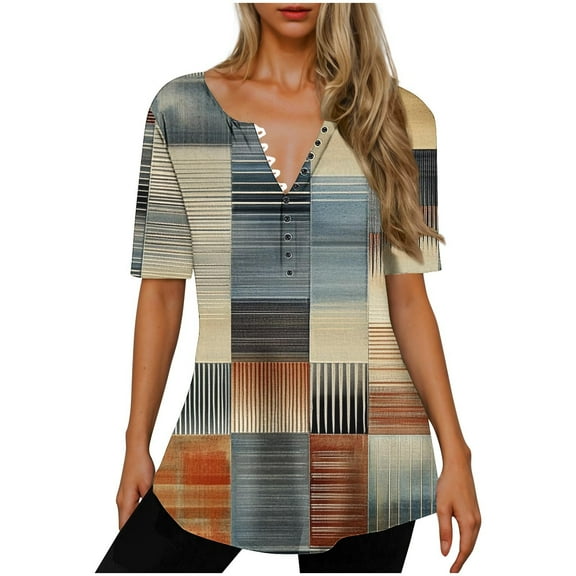 Lumivie Cute Tops For Women Going Out Summer Tshirts Shirts For Women Short Black Blouses For Women Button Up Womens T Shirts Cotton Loose Fit Graphic