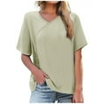 thumbnail image 1 of Lumivie Summer Tops 2025 Trendy Vneck Tshirts Shirts For Women Work White Blouse For Women Under Blazer Short Sleeve Women'S T Shirts V Neck, 1 of 5