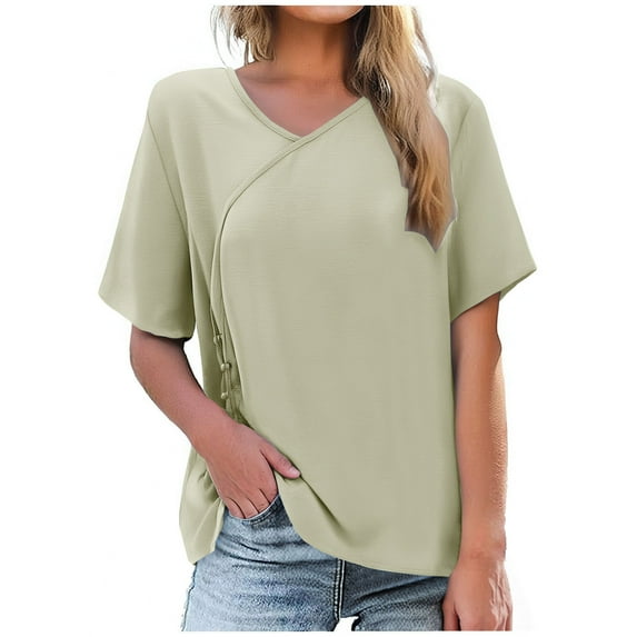 Lumivie Summer Tops 2025 Trendy Vneck Tshirts Shirts For Women Work White Blouse For Women Under Blazer Short Sleeve Women'S T Shirts V Neck