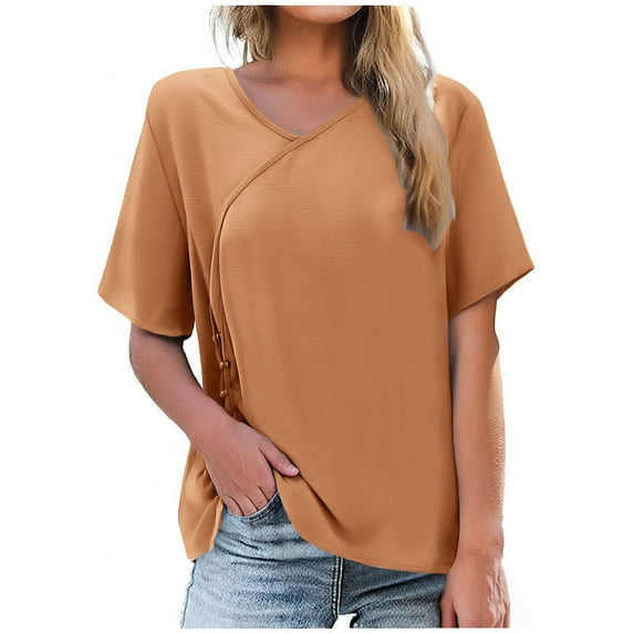 Lumivie Summer Tops For Women Cotton Knit Summer Tshirts Shirts For Women Xs Womens Blouses For Work Professional Ruffles T Shirts For Women V Neck Plus Size