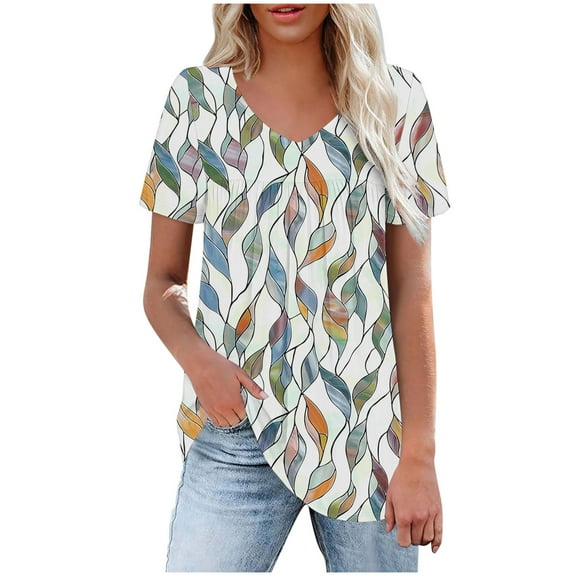 Lumivie Womens Summer Tops With Sleeves Print Western Tshirts Shirts For Women Women Blouses Dressy T Shirts For Women V Neck Fitted