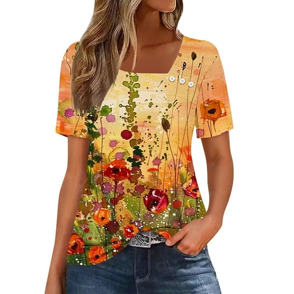 Lumivie Womens Tank Tops Casual Cropped Tanks Western Tshirts Shirts For Women Cactus Short Sleeve Blouses For Women Work Womens T Shirts Loose Fit Scoop Neck