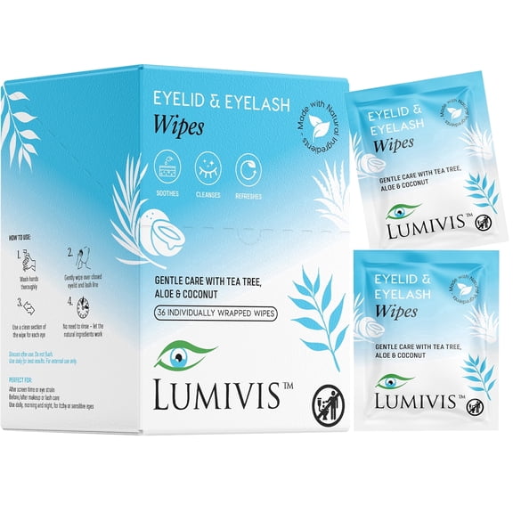Lumivis Tea Tree Oil Eyelid Wipes - Gentle Daily Eye Care, 36 Pieces