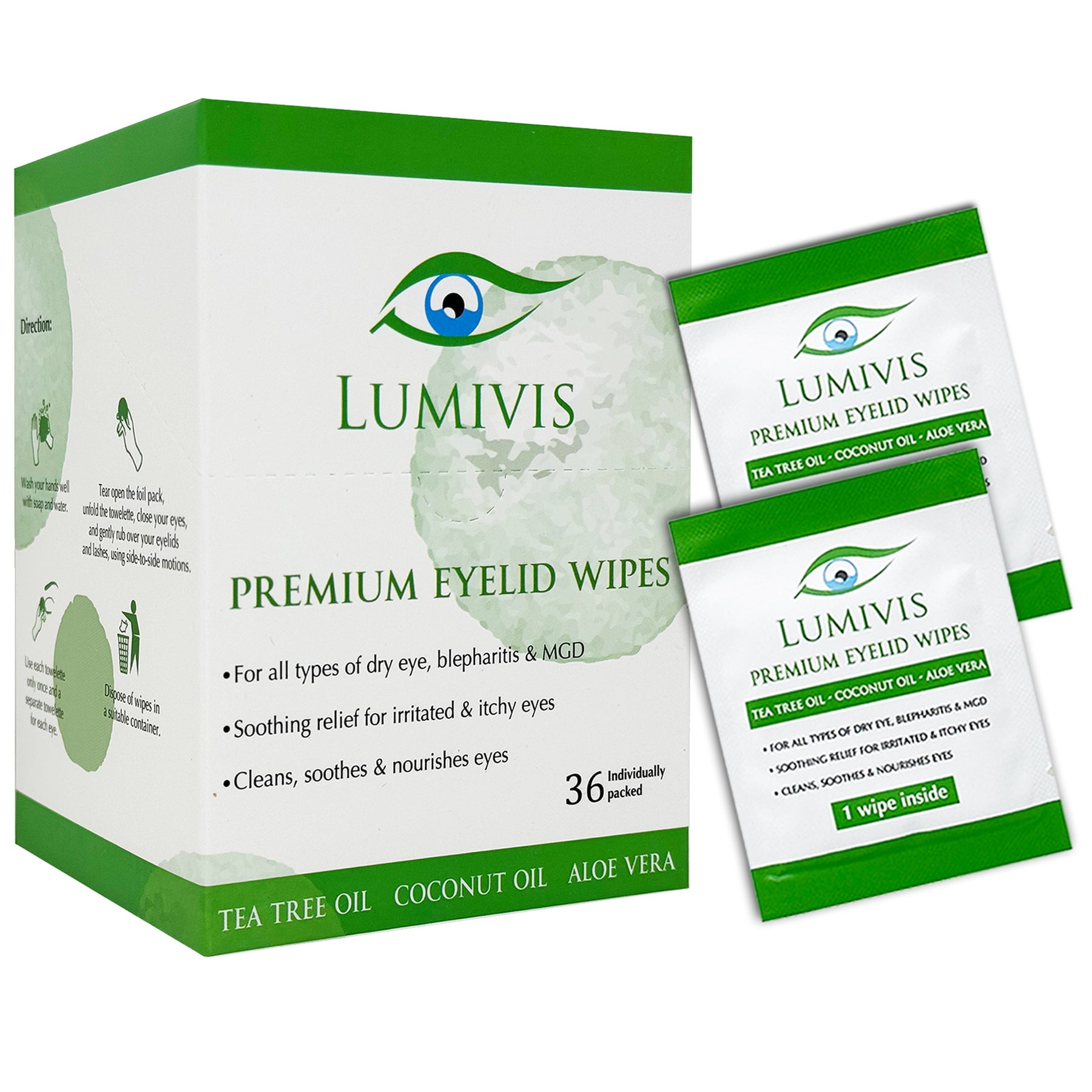 Lumivis Eyelid & Eyelash Wipes with Tea Tree Oil 36 Pcs Daily Eye
