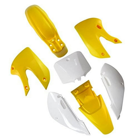Lumix GC Yellow White Plastic Fairing Fender Kit For Kawasaki KLX110 ( 2002 - 2008 ) KX65 ( 2000 - 2008 ) Dirt Bikes