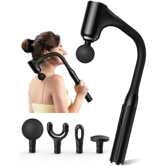 LumixPro Extended Handle Deep Tissue Massage Gun, 4 Heads, 4 Speeds Percussion Muscle Massager for Back Neck Shoulder Pain Relief, Home Gym Use