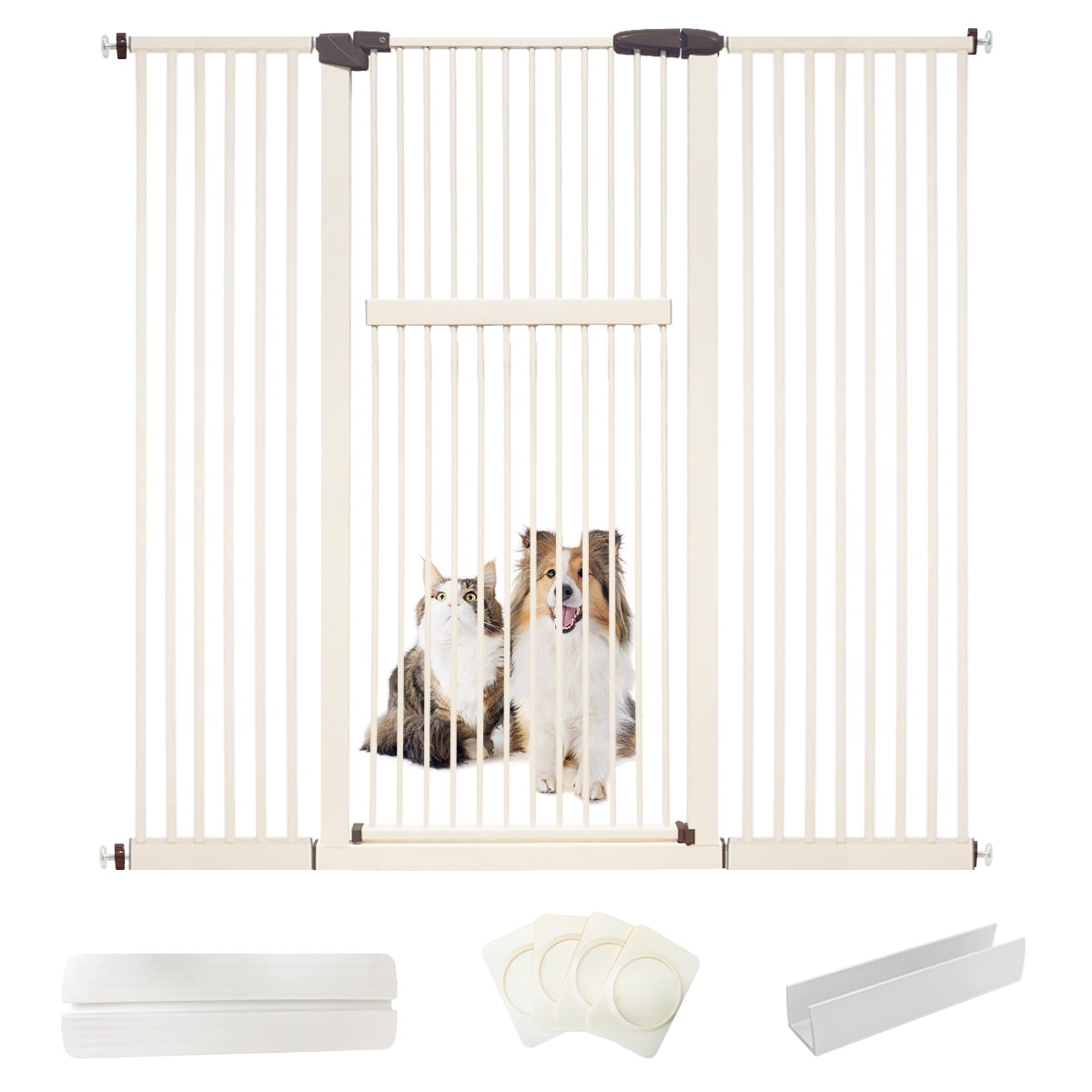 Extra Tall Cream Metal Pressure Mounted Pet Gate for Stairs