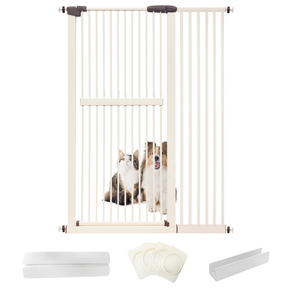 STAROUS 30 H Free Standing 6 Panel 30 inches Dog Gate with Door Walk Through Espresso Walmart