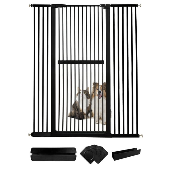 Lumizone Extra Tall Pet Gate 61.02" High Pressure Mounted 50.79"-55.11" Extra Wide 1.37" Gap for Cat Dog Children Stairs Doorway Hallway No Drilling Auto-Close (50.79"-55.11", Black)
