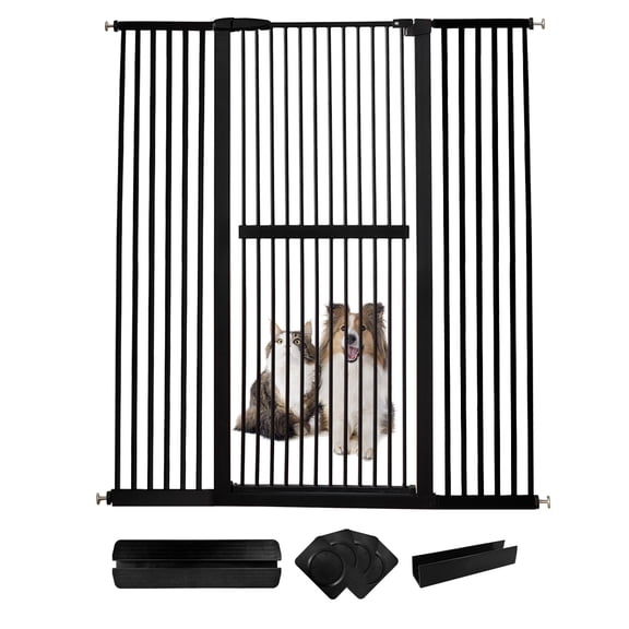 Lumizone Extra Tall Pet Gate 61.02" High Pressure Mounted 55.12"-59.24" Extra Wide 1.37" Gap for Cat Dog Children Stairs Doorway Hallway No Drilling Auto-Close (55.12"-59.24", Black)