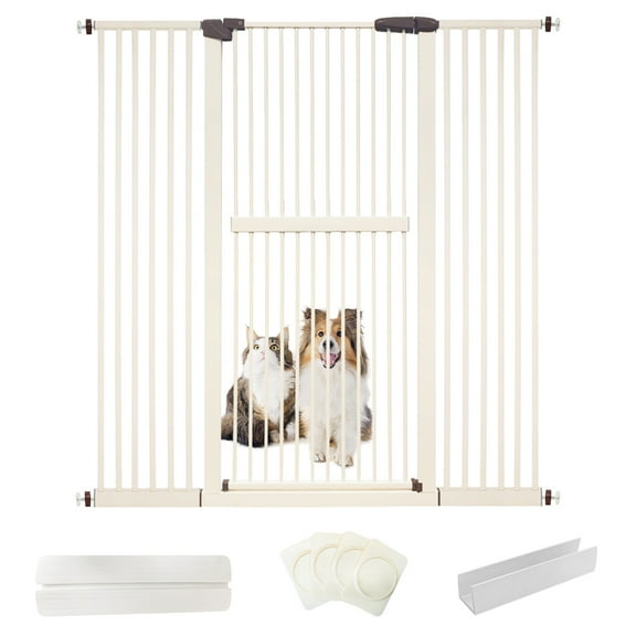 Lumizone Extra Tall Pet Gate 61.02" High Pressure Mounted 55.12"-59.24" Extra Wide 1.37" Gap for Cat Dog Children Stairs Doorway Hallway No Drilling Auto-Close (55.12"-59.24", Cream)