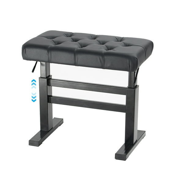 Lumizone Height Adjustable Piano Bench Hydraulic Lifting Keyboard Bench with PU Leather Modern Leather Heavy Duty Piano Stool High Density Sponge Lining Alloy Material, Black Gloss