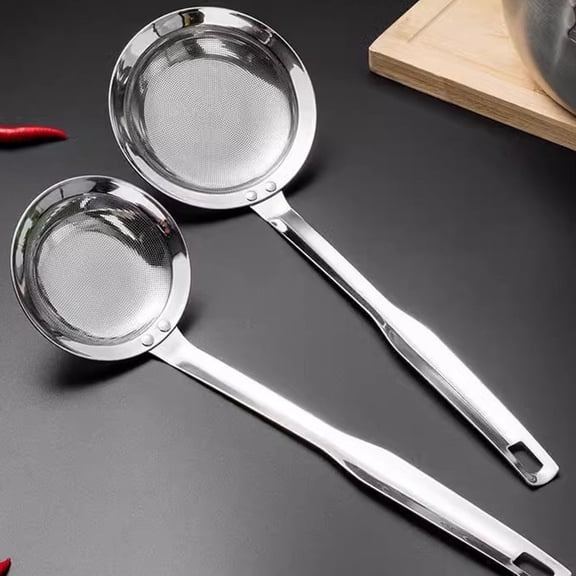 Lumkix 304 Skimmer Spoon,Sieve Mesh Strainer Flat Cooking Skimmer Ladle Colander