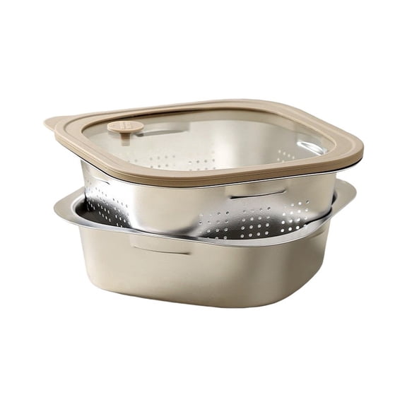 Lumkix 304 Stainless Steel Square Colander with Lid Double Layer Kitchen Strainer