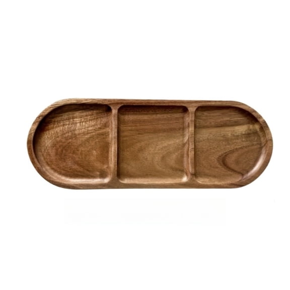 Lumkix Acacia Wood Compartment Snack Tray Three Section Serving Kitchen Coffee Table
