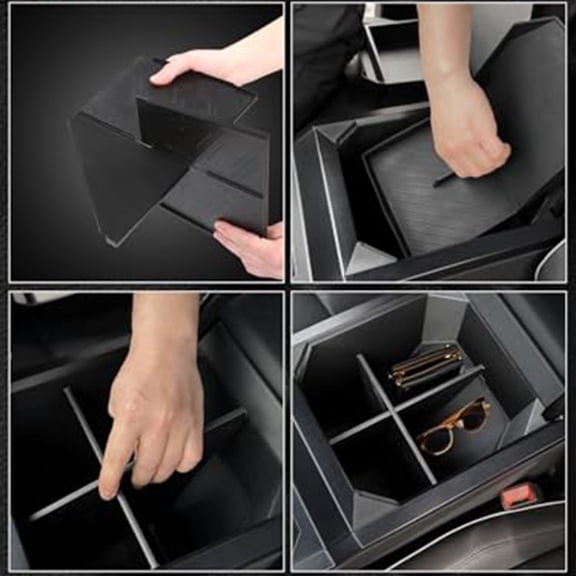 Lumkix Center Console Organizer for Tesla Cybertruck 2024, ABS Armrest Storage Box with Silicone Mat, Black