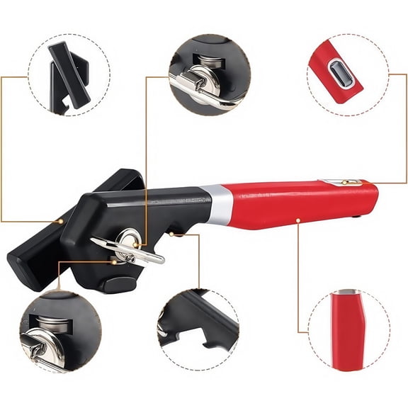 Lumkix Manual Can Opener Side Cut Stainless Steel ABS Ergonomic Handle with Magnet for Kitchen Camping Travel Black