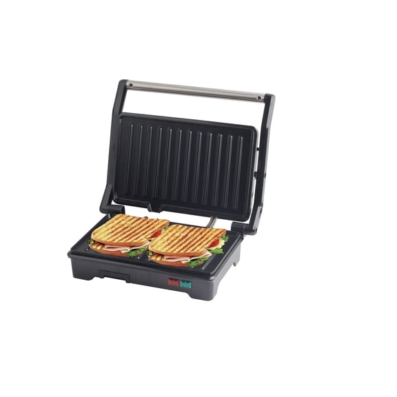 Lumme Electric Panini Press Grill and Gourmet Sandwich Maker w/ Non-Stick Coated Plates, Opens 180 Degrees to Fit Any Type or Size Food, Dishwasher Safe Removable Drip Tray, Y101