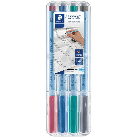 Lumocolor Correctable Marker Pens - Fine Marker Point - 0.6 mm Marker Point Size - Refillable - Assorted - Polypropylene Barrel - 4 / Set | Bundle of 5