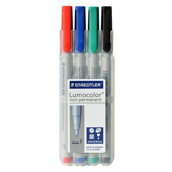 Lumocolor Non-Permanent Overhead Projection Markers assorted colors, fine 0.6 mm, set of 4 (pack of 3)