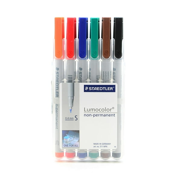Lumocolor Non-Permanent Overhead Projection Markers assorted colors, superfine 0.4 mm, set of 6 (pack of 2)