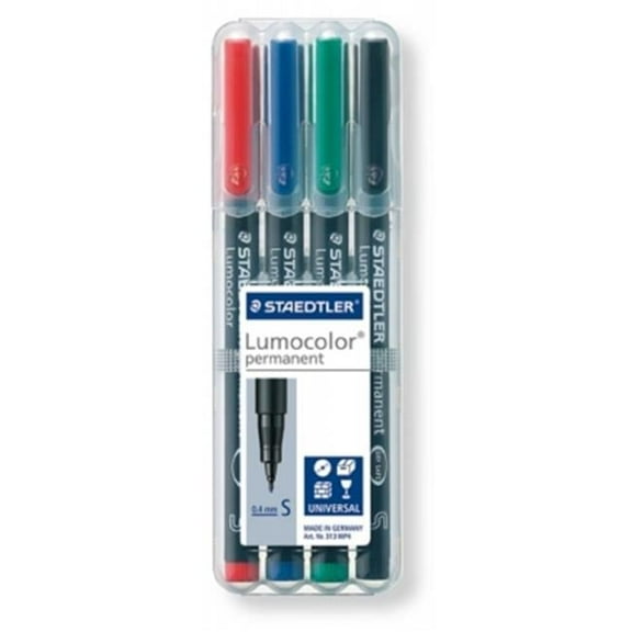 STAEDTLER Lumocolor Permanent Pens, Superfine 0.4 mm, Assorted Colors, Set of 4