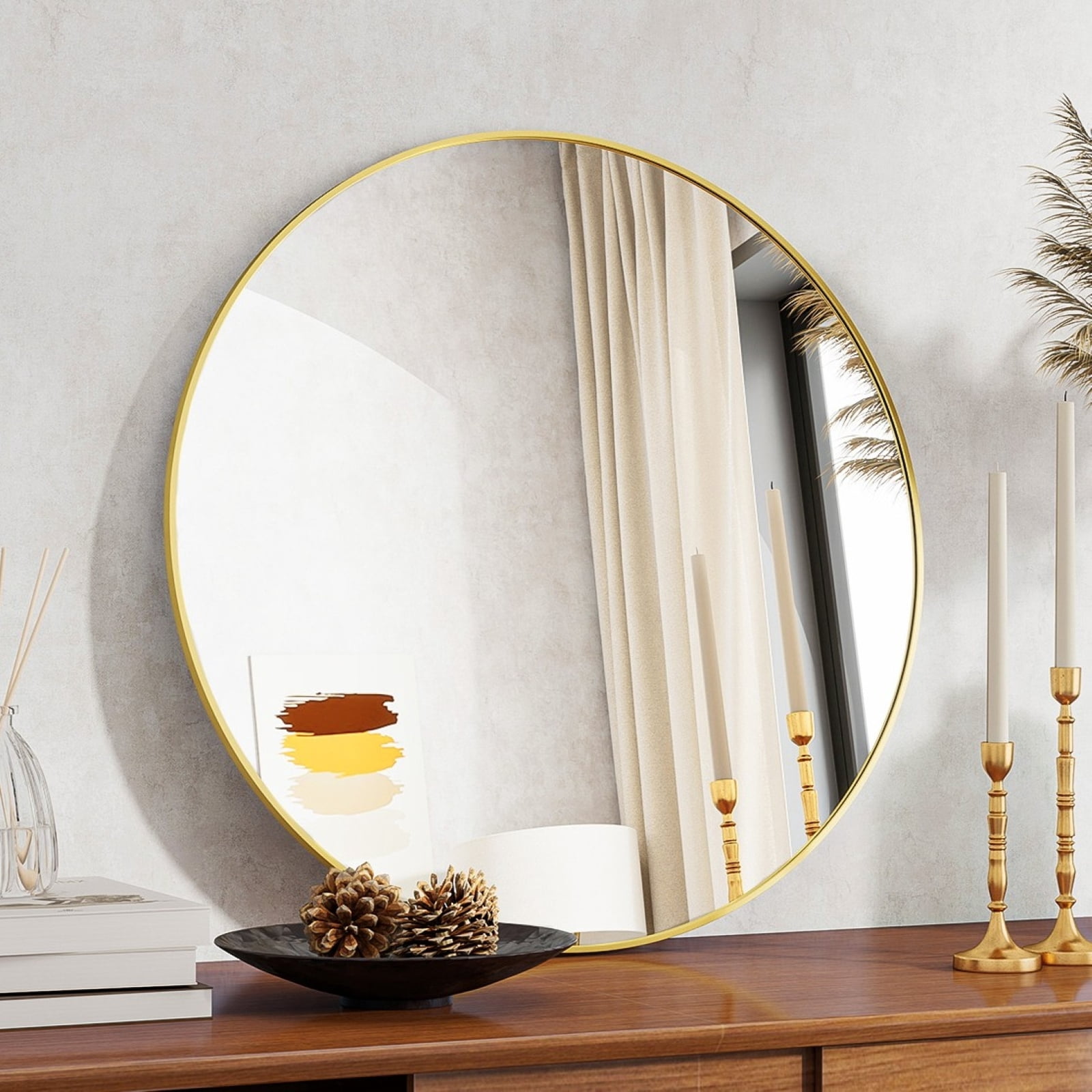 Lumora 20" Bathroom Mirror Round Wall Mirror Vanity Mirror with Metal Frame, Gold
