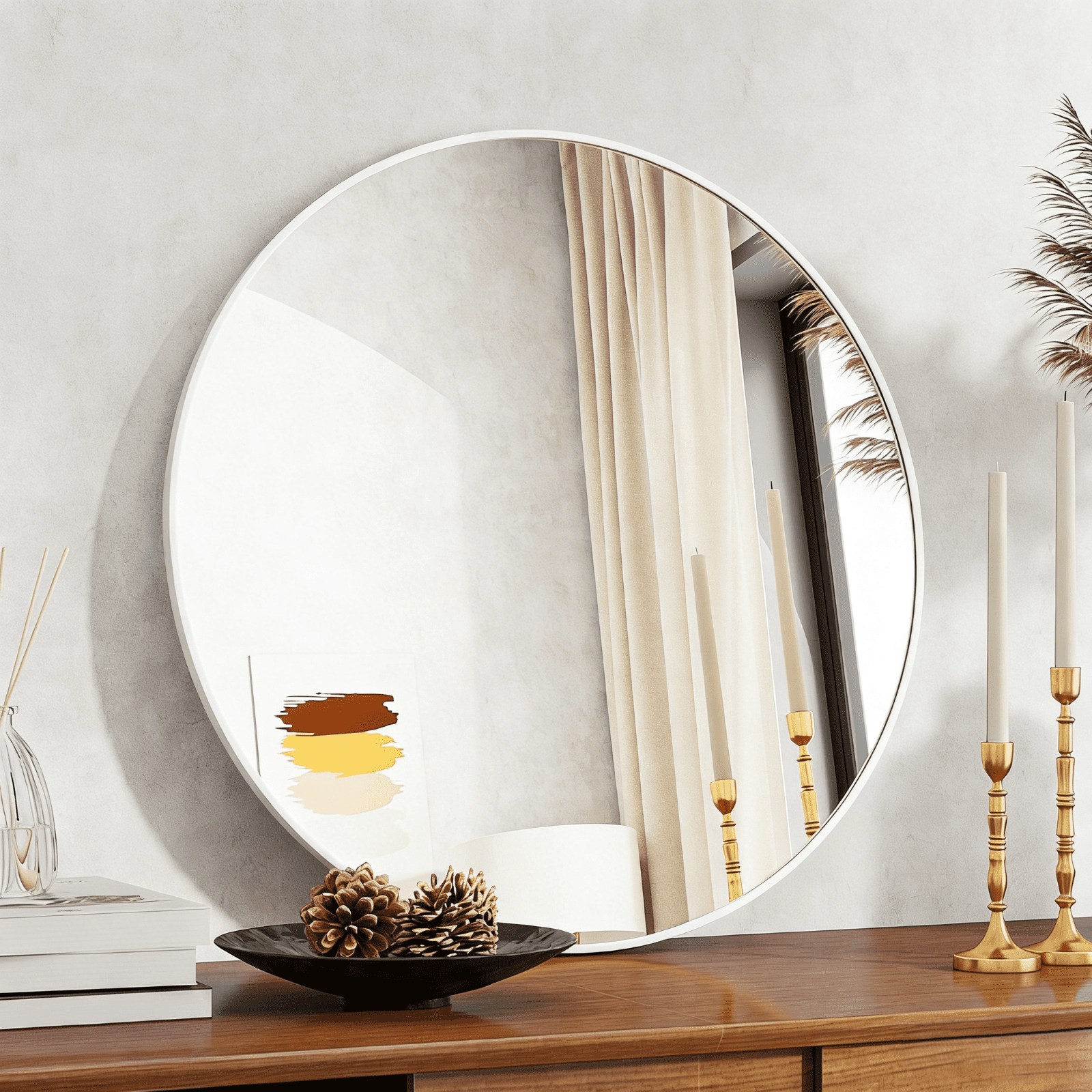 Lumora 20" Bathroom Mirror Round Wall Mirror Vanity Mirror with Metal Frame, White