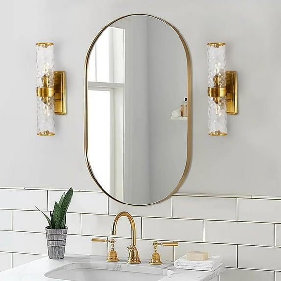 Lumora 20"x36" Oval Bathroom Wall Mirror, Gold