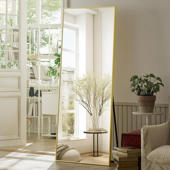 Lumora 21.1"x 56" Rectangular Full Length Mirror Wall Mounted or Leaning Large Floor Mirror, Gold