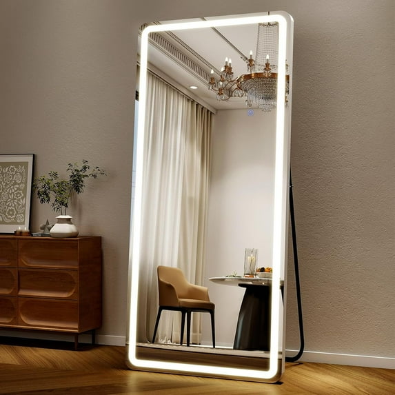 Lumora 21"x64" LED Full Length Mirror Rounded Corner Floor Mirror with Dimming & 3 Color Lighting