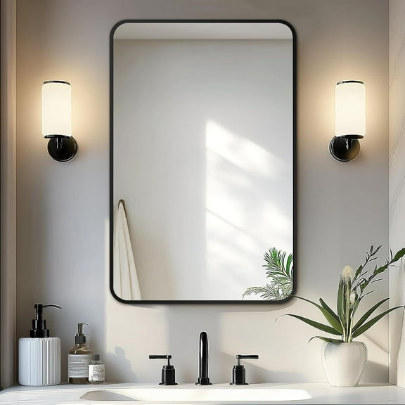 Lumora 24.1"x36" Bathroom Mirror for Wall Rounded Corner Wall Mounted Hanging Mirror, Black