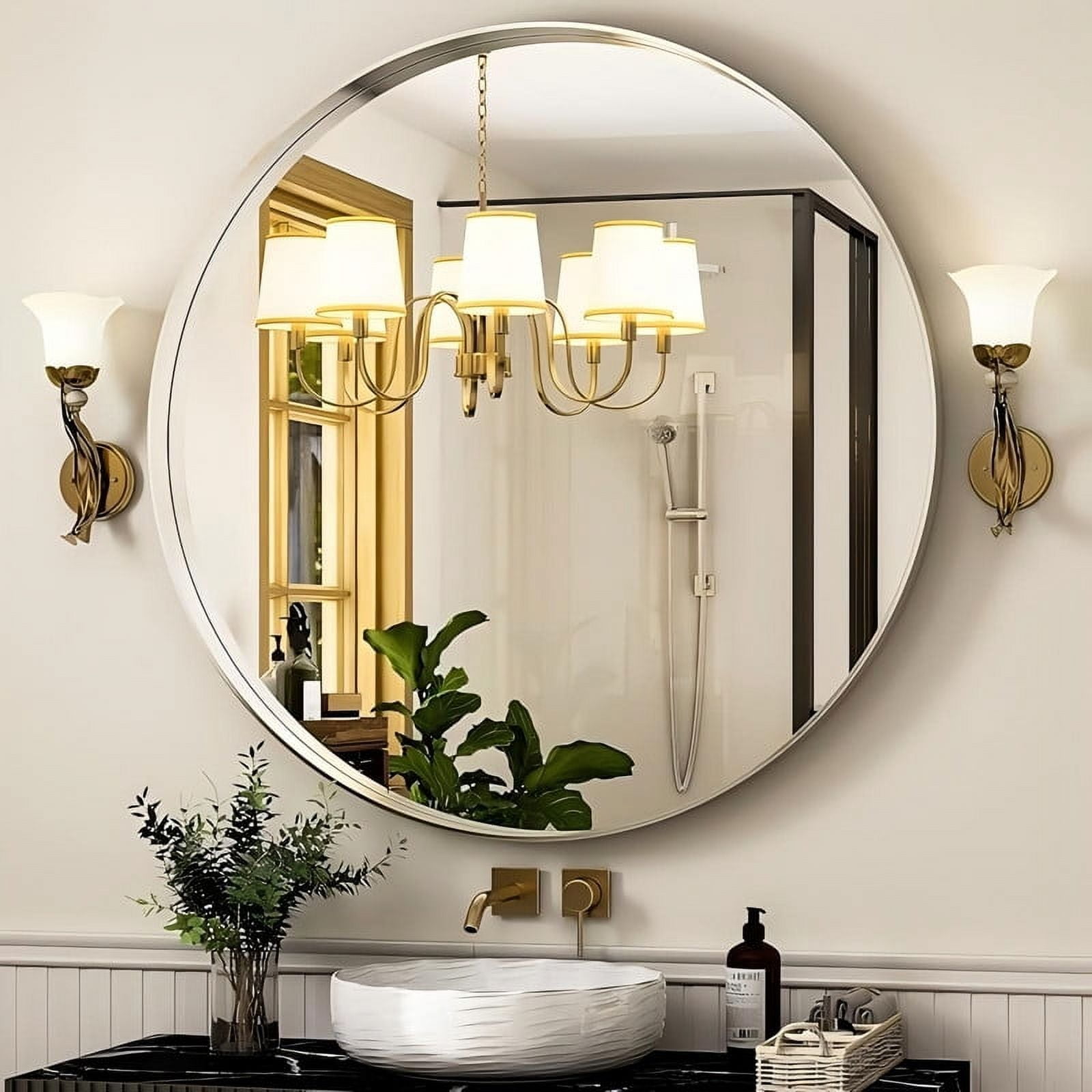 Lumora 24.2" Round Bathroom Mirror Deep Frame Vanity Mirror Wall Mounted, Silver