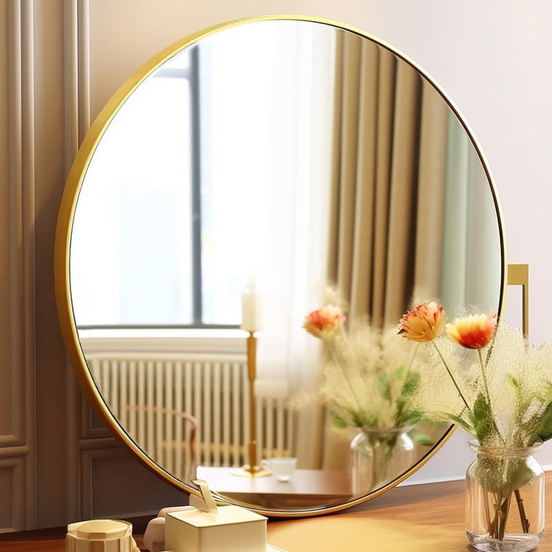 Lumora 24.2"x24.2" Round Bathroom Mirror Wall Mirror, Metal Frame Circle Mirror Gold