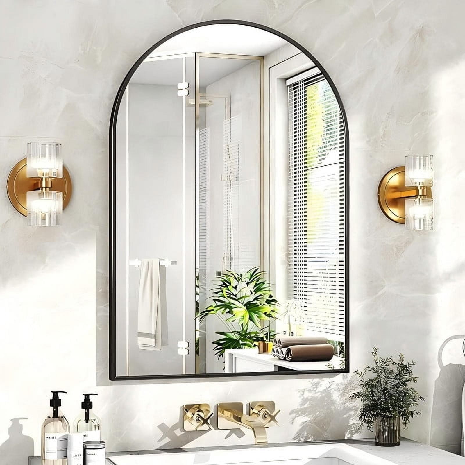 Lumora 24.5" x 16" Arched Bathroom Mirror Wall Mirror Leaning or Wall Mounted, Black